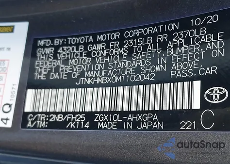 2021 Toyota C-Hr Nightshade Edition from USA, damaged, VIN JTNKHMBX0M1102042